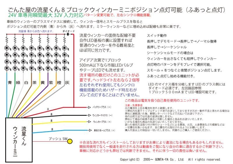 画像2: 24V車用ウィポジ流星ウィンカーミニ8ブロックNEO左右セット (2)